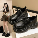 Breakj Pine Shoes Women 2025 Autumn New British Wind Small Leather Shoes Coarse Heel Lace Casual Single