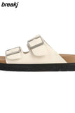 Size 35-40 Women Real Leather Slippers Summer 2023 Platform Shoes For Women Fashion Buckle Heels Sandals