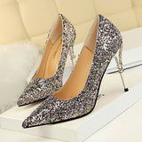 Breakj Fashion Sexy Nightclub Women's Shoes Metal Heel High Heel Shallow Pointed Sequined Single