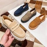 Size 34-42 Women Casual Loafers Real Leather Flats Fashion Platform Shoes Chain Chunky Heel Shoes Ladies Retro