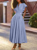 ZANZEA Women Maxi Long Dresses 2022 Bohemian Short Sleeve Vestidos Oversized Summer Party Sundress Oversized V Neck Robes