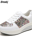 Fashion Sequin Casual Shoes for Women Breathble Lace-Up Sneakers Women Vulcanized Shoes Luxury Women Swing Platform