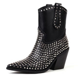 Western Boots Chunky Heel Fashion Shoes For Women Ankle Med Calf Women's Boots 2022 Brand New Rivet Metal Design