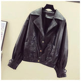 Spring Women White Black Yellow Turndown Collar Single Breasted Biker Jacket Faux Leather Vintage Short Motor
