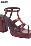 New Fashion 2023 Chunky High Heels Sandals Summer Ankle Buckle Riveted Design Ladies Sandals Comfy Walking Simply