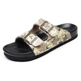 Women's PU Leather Mule Clogs Slippers High Quality Soft Cork Two Buckle Slides Footwear For Women Sandals Men Unisex