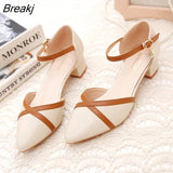 Women Classic Beige Square Heel Shoes for Party Ladies Classic Black Pu Leather Night Club