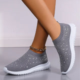Shiny Crystal Knitted Sneakers for Women Plus Size Light Slip on Flats Shoes Woman Casual Soft Bottom Sock Shoes