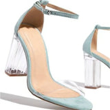 Breakj Spring And Summer New Large-Size Crystal And A Word With Sandals Female Thick Heel Transparent Toe High-Heeled