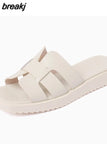 Size 34-40 Flats Slippers For Women Real Leather Low Heels Summer Shoes Woman 2023 Rome Slides Casual Platform