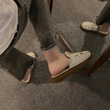 Sandals Women Wear 2024 Summer New Hollow-out Heelless Thick Sole Lazy Half Slippers Women Shoes