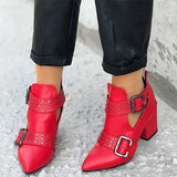 Pointed Toe Leather Ankle Boots Rivet Decor 2020 Fashion Woman Autumn Square Heels Women Female Buckle Pumps Zip