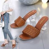 Toe Fashion Weave Womens Sandals All Match Roman Shoes Clear Heels Summer Female Luxury Party Zapatos De Mujer