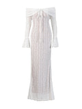 Sexy Babes Wind Bag Hip Dress 2025 Summer New One-Word Shoulder Lace Hollow Design Body-Renovation Fishtail