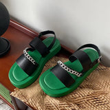Size 33-40 Women Sandals Rome Real Leather Wedges Heel Summer Shoes For Women 2023 Fashion Chain Casual Platform