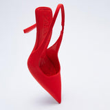 Breakj New High-Heeled Sandals Women Pure Color Fine Tip Finger Fine Heel Back Tying Tying Bag Head Fashion Single Shoes