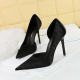 Breakj Korean Version Fashion Banquet High Heels Fine Heel Women's Shoes Retro Stone Satin Side Hollow Out High