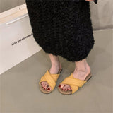 Breakj New Retro Weaving Flat Shoes Pure Color Round Head Wearing Sandals Daily Casual Fashion Commuting Slippers