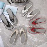 Women Outside Slippers Summer Mature Wedges Flip Flops Fashion Metal Button Platform Sandals Casual Lady Slides Beach