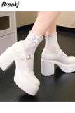 Fashion White Platform Pumps for Women Super High Heels Buckle Strap Shoes Woman Goth Thick Heeled Party Shoes
