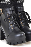 High Heeled Ankle Boots For Women 2023 Korean Style Sweet Ankle Buckle Strap Short Boots Comfy Walking Boots