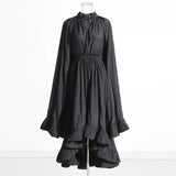 Court Style Dress 2025 Summer V Collar Design Wood Ear Ultra-Long Sleeve Cape Dress Women's