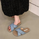 Breakj New Retro Weaving Flat Shoes Pure Color Round Head Wearing Sandals Daily Casual Fashion Commuting Slippers
