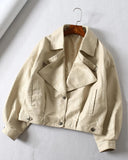 Autumn Faux Leather Jacket Women Loose Turndown Collar Single Breasted Motorcycle Leather Coats Moto Jacket