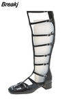 Women's Shoes 2023 Hot Sale Women's Boots Summer's Square Head Hollowed Out Women's Boots Korean Version Zipper Roman Cool