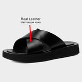 Size 34-40 Women Slippers Real Leather Chunky Heels Platform Shoes For Women Summer Sandals Real Leather Home