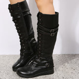 Belt Buckle Long-Tman Rider Boots Women Autumn New Round Head With T-Skin