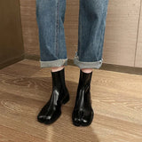 Split Toe Ankle Boots Woman Shiny&Matte Leather Shoes Tabi Ninja Chelsea Botas Mujer Low Heels Trotters Booties