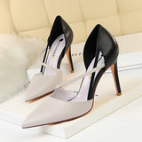 Breakj Korean Version Of Fashion Sweet High Heels Women's High With Shallow Mouth Pointed Head Color Hollow One Word Belt Show Thin Single
