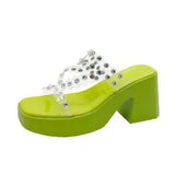 Bottom Water Drill High Heel Slippers Women 2025 Summer New Set Of Sandals Women Transparent With Thick Heel Wearing Cold