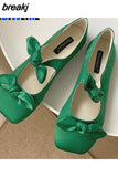 Women Flat Bottom Ballet Shoes Female New Bow Band Retro Shallow Mouth Women's Shoes Size