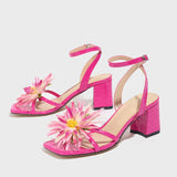 Breakj Sandals Phantom Sunflower Head Rose Red Stone Pattern Fabric Women's Shoes Direct