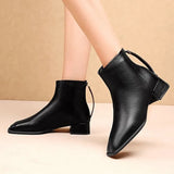 Boots for Women Square Toe Fashion Shoes Short Boots Zipper Square Heels Comfortable Pu Leather Square Heel Lady