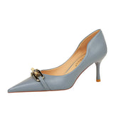Breakj Elegant Women's Shoes With High Heel Shallow Pointed Hollow Metal Buckle Decoration Single Shoes High