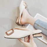 Designer Women Mules Pumps Sexy Buckle Wooden Block Heel Elegant Ladies Office Casual Shoes Party Women