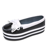 2019 spring High Quality Women Flats Platform shoes Tassel Slip-on Round Creeper black Brogue Loafers Brand