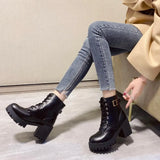 Breakj Boots 2023 Autumn And Winter New Single Boots With Black Round Head And High Belt Buckle Women's Short