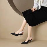 Breakj Wind Tip Temperament Black High Heels 2025 New Back Empty Fine Heel Fashion Single Shoes Light-Mouth Professional Women's