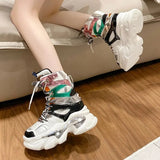 Fashion Women Chunky Platform Motorcycle Boots 2023 Lace Up Thick Bottom Ankle Botas Mujer High Top Punk Sneaker