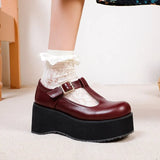 Womens T-Strap Chunky Heel Goth Platform Mary Jane Lolita Shoes Punk Thick High Platform Cosplay Flats Round Head French