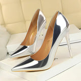 Breakj Fashion Sexy Metal With High Heel Shallow Pointed Nightclub Show Thin High Heels Women's Shoes Single