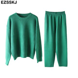 2 Pieces sweater Set Women Tracksuit o-neck Sweater + loose Trousers CHIC Pullover Sweater+ Knitted Carrot pants