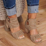 Hollow Out Sandals Mid Heel Summer Slip-on Buckle Ladies Shoes Artificial Open Toe Casual Wedding Pumps Women