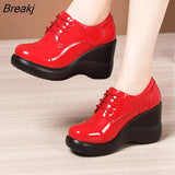 Size 32-43 Platform Wedges Shoes Women Patent Leather Shoes 2021 Fall Winter High Top High Heels Shoes Ladies Fur