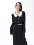 Autumn 3 Piece Dress Set Solid Korean Suit Slim Strap Vest + Long Sleeve Crop Tops + Casual Elegant Midi Skirt Woman