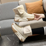 Ankle Boots Women High Quality Quilted Genuine Leather Nylon Down Snow Boots Woman Round Toe Flat Bottom Warm Pillow
